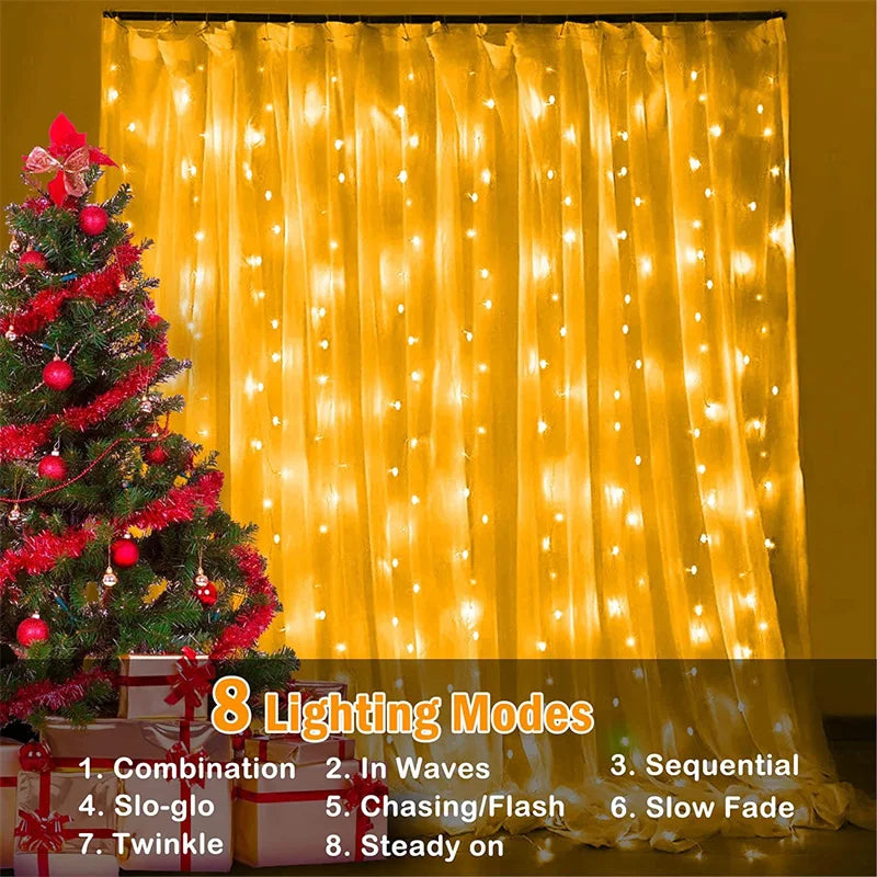 Solar LED Curtain Light Outdoor Garland Solar Fairy String  Garden Christmas Decor