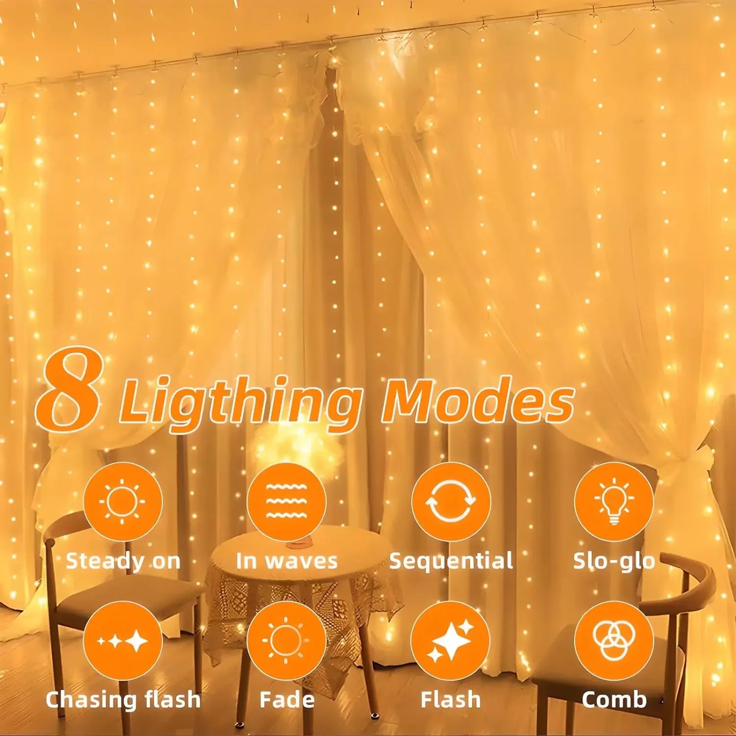Solar Curtain Light LED Outdoor Waterproof 300leds Garland Decoration String