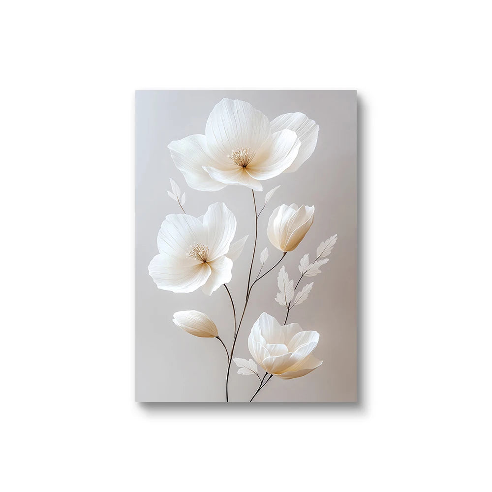 Nordic Beige Peony Flowers Canvas Painting Modern Floral Decoration