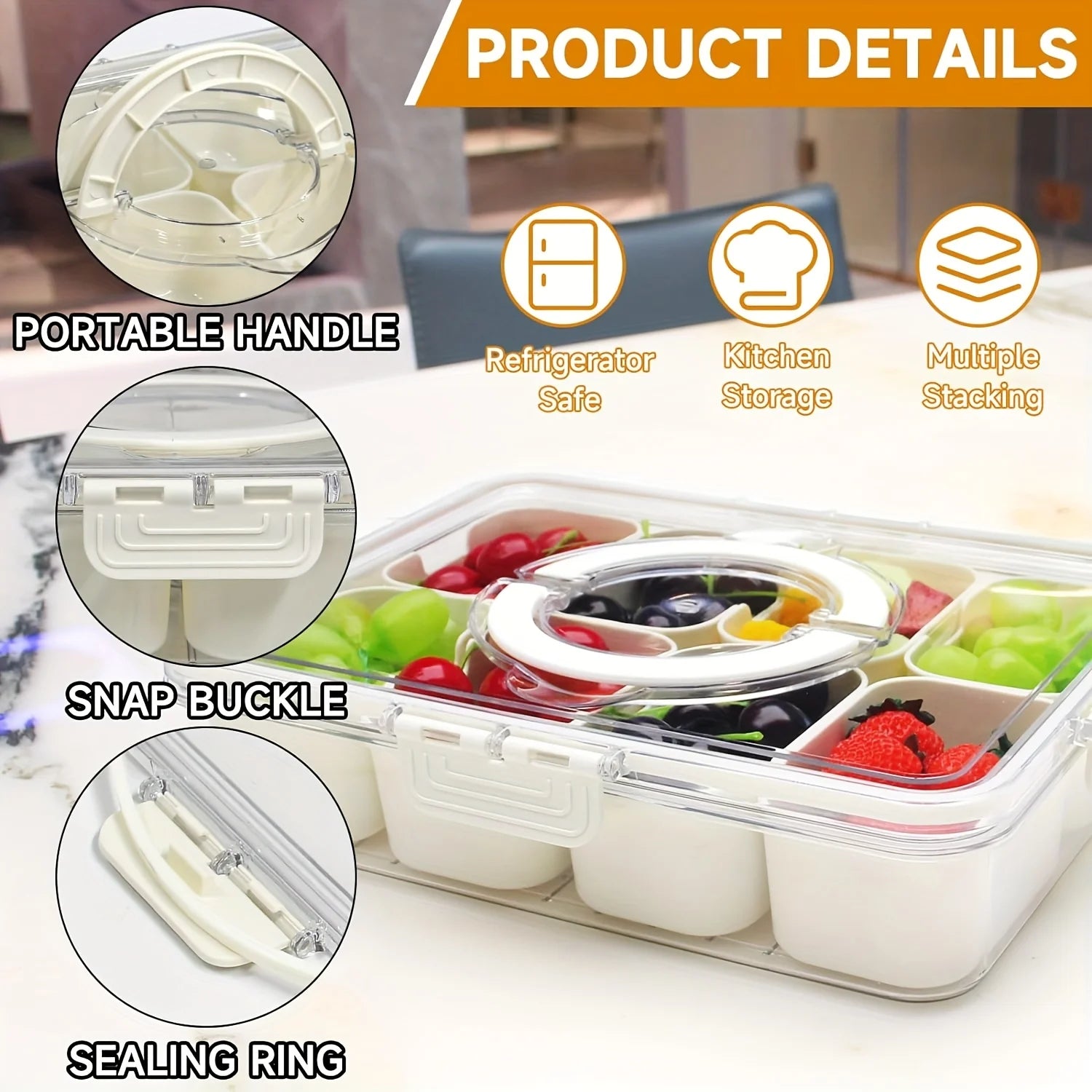 Lunch container with 4 or 8 compartments box for storing food in geladeira