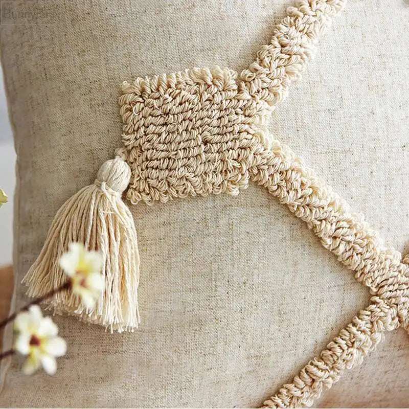 Beige neutral tassel pillowcase for living room, bedroom decor