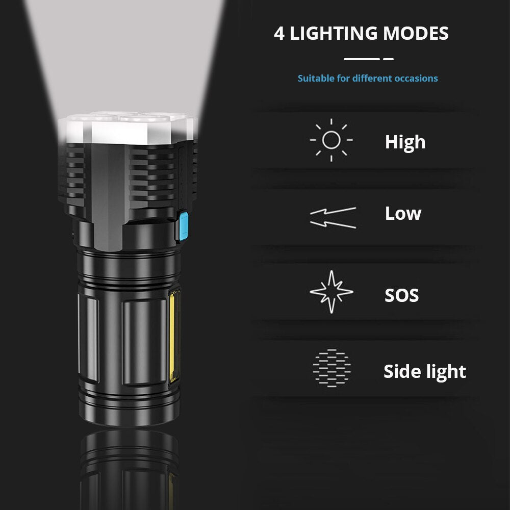 High Power LED Flashlights Camping Torch With 4 Lamp Beads - enoughdream.com
