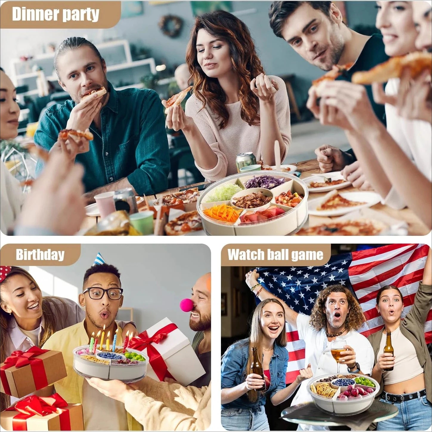 Food storage with 5 compartments, rotating storage container