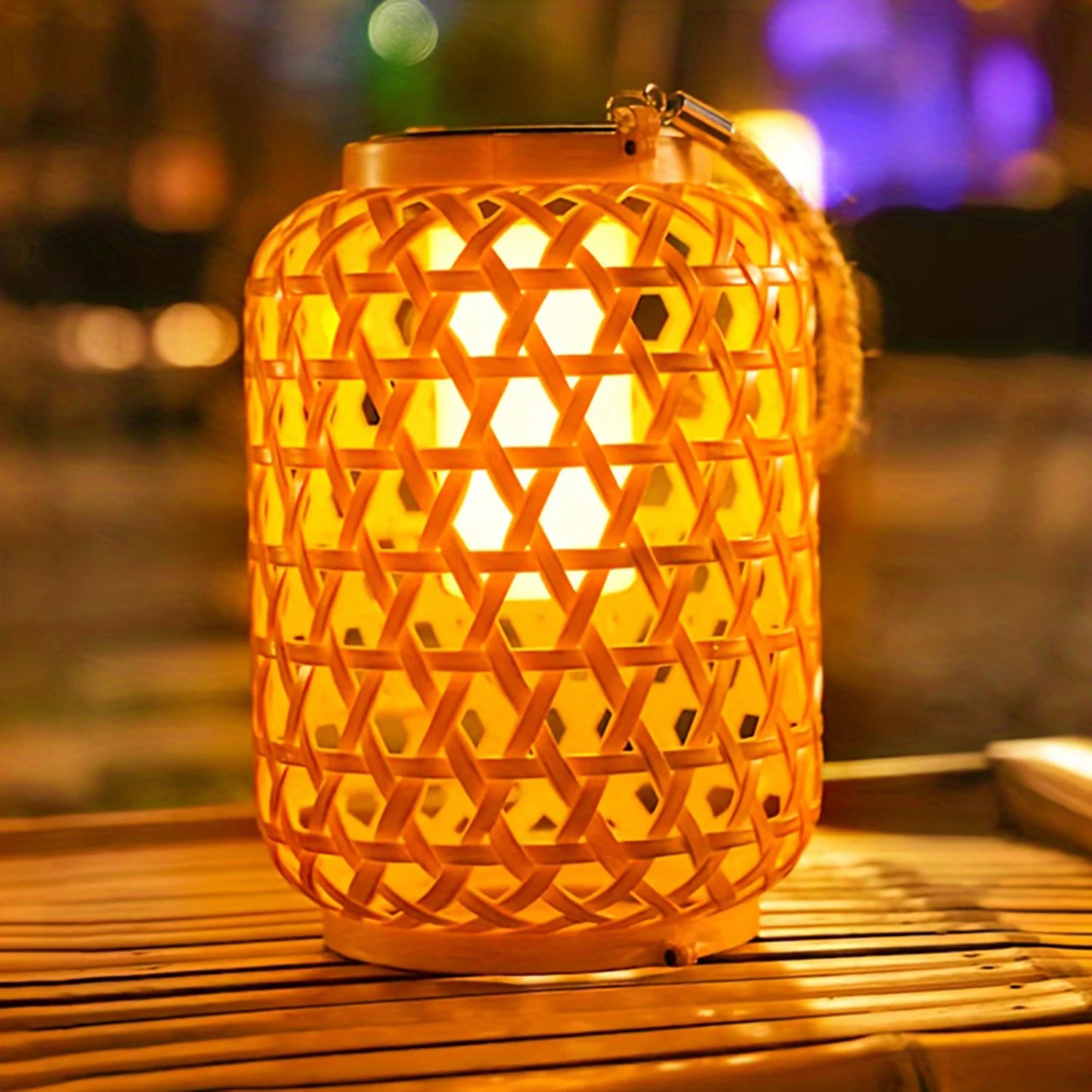 Solar Powered Rattan Lantern Chandelier Plastic Material