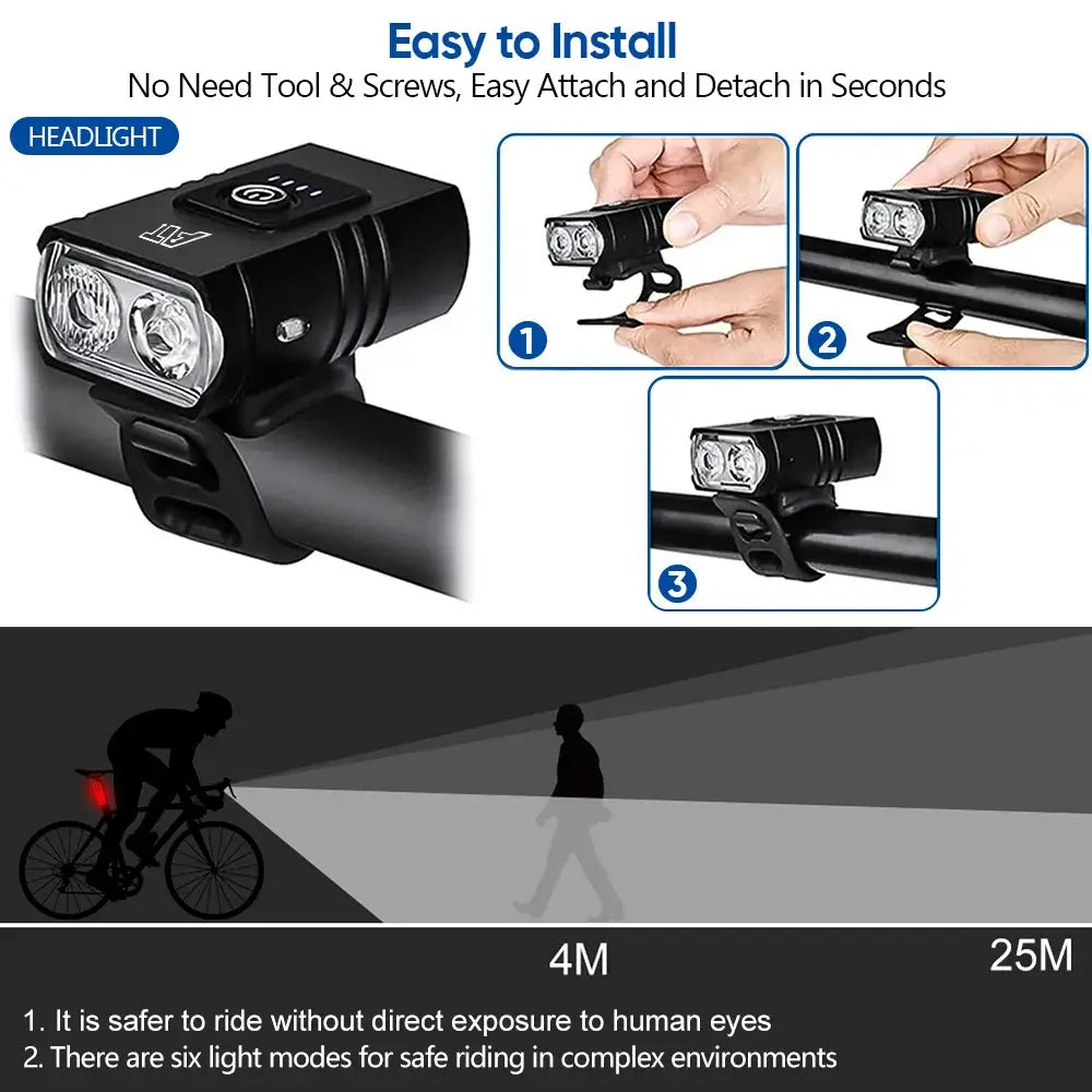 LED Bicycle Front Light Type-c - Rechargeable Bicycle Headlight MTB Road Bike