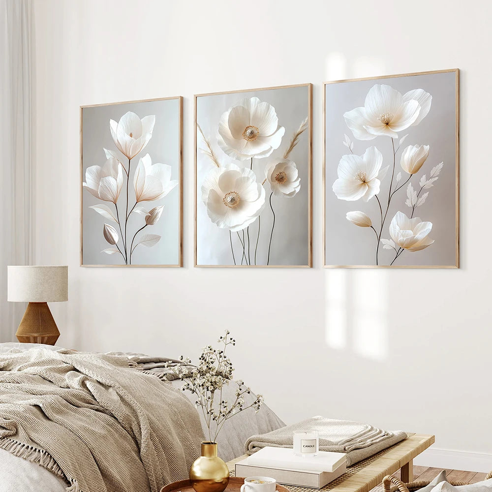 Nordic Beige Peony Flowers Canvas Painting Modern Floral Decoration
