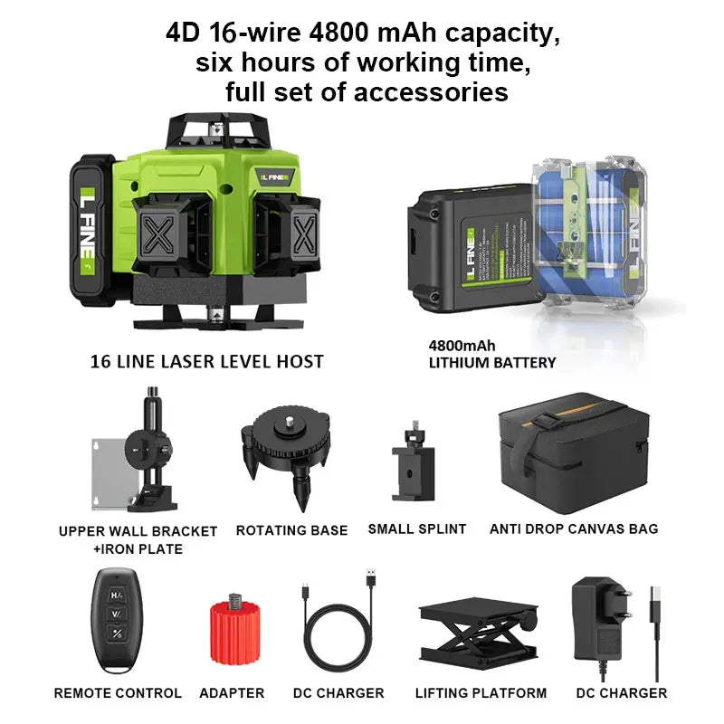 Professional Laser Level 8/16 Lines Horizontal And Vertical With Remote Control  360°