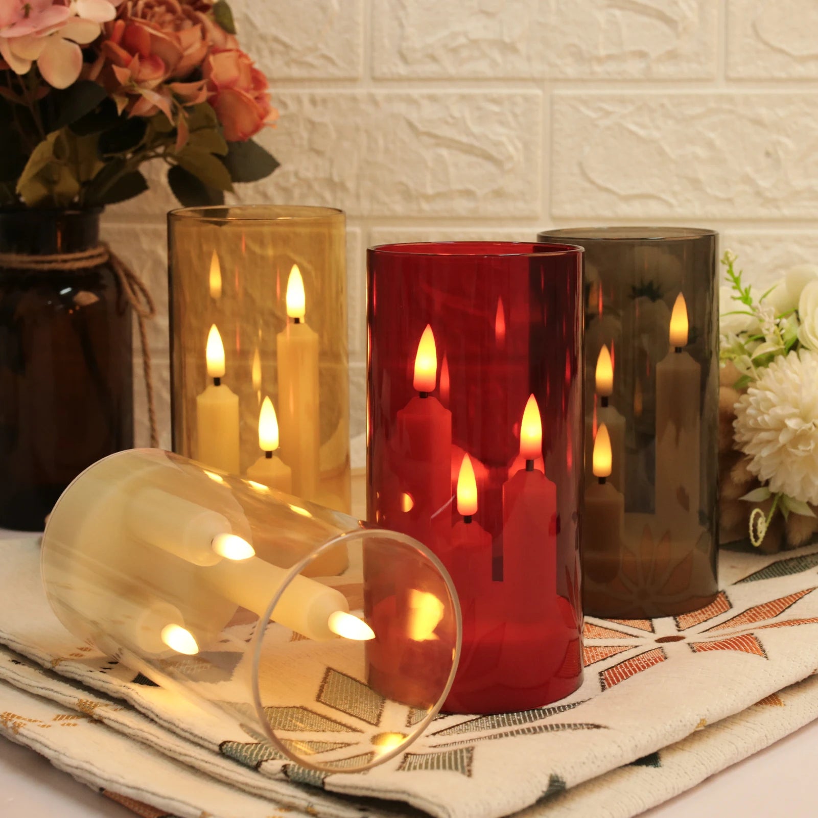 Flameless 3 in 1 LED Taper Candles with 15CM Lampshade Battery