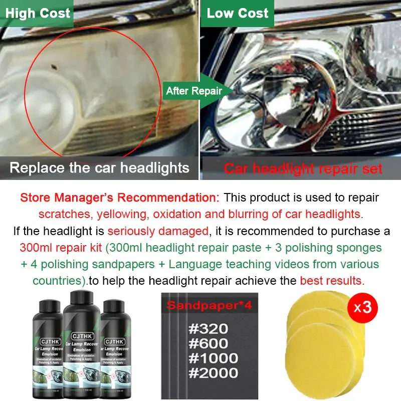 Car Headlight Restoration Polishing Kits - Paste Remove Oxidation Headlight Polish Liquid