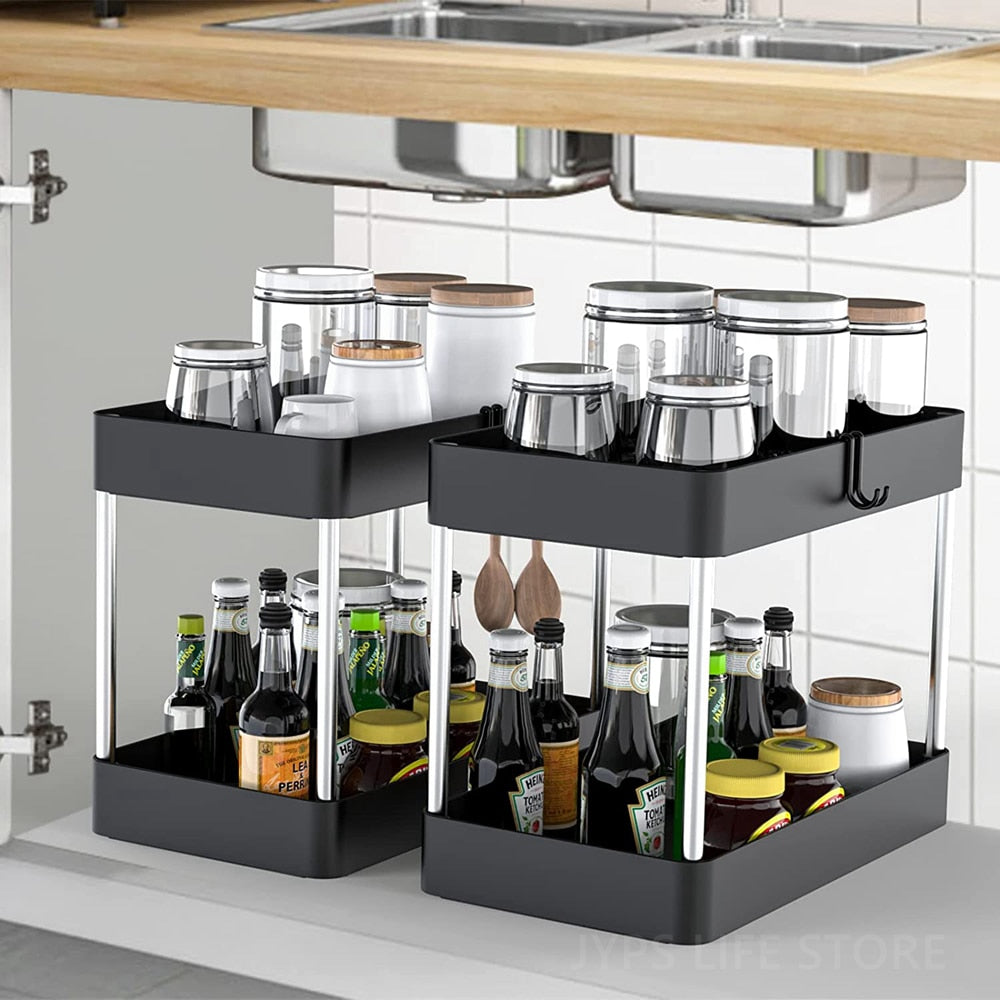 1/2 Pcs Under Sink Storage Organizer 2 Tier Drawer Multipurpose Rack Cabinet Under - enoughdream.com