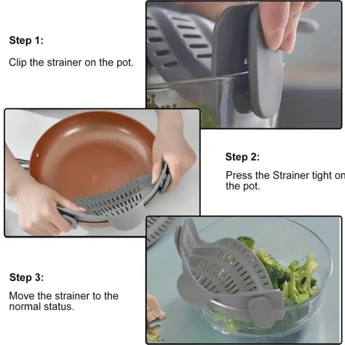 Pot Strainer Adjustable Clip On  For Pots Pans And Bowls