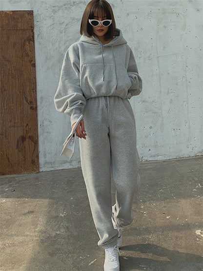 Hoodies Suit Winter Spring Solid Casual Tracksuit Women Fleece - enoughdream.com