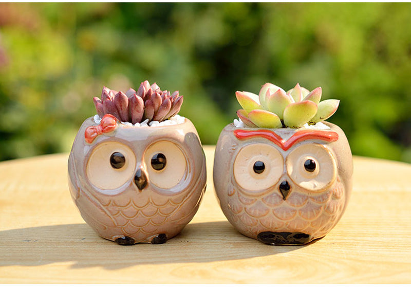 Ceramic Owl Flower Pot Garden Office Decoration