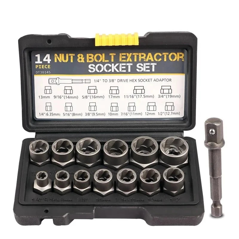 Impact Bolt & Nut Remover Set Cr-Mo Steel Bolt Extractor Tool