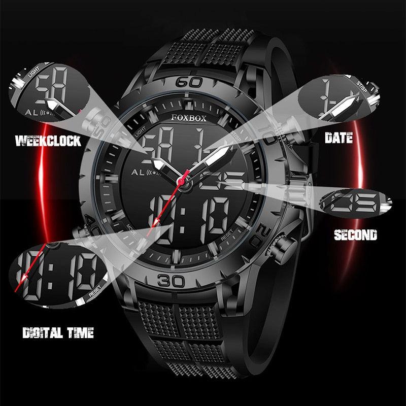 Relógios Masculinos Esportes Top Luxo com Exibição Dupla Relógio Militar à Prova D' Água +Caixa - FOXBOX - A.S Foco