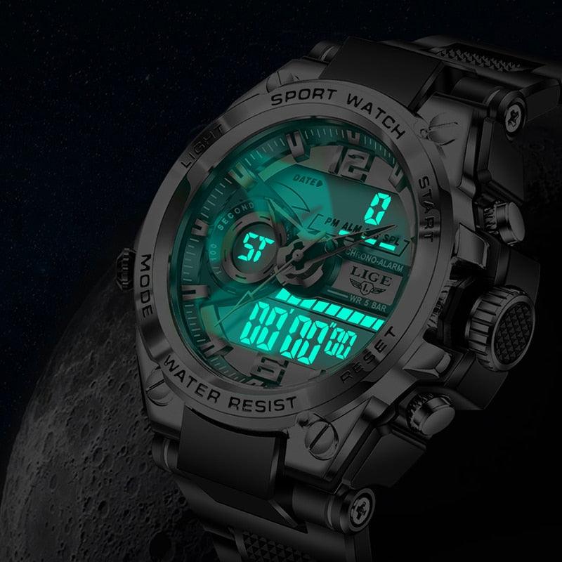 Relógio Digital Masculino militar 50m à prova d'água esportivo- LIGE - A.S Foco