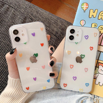 Capa de telefone transparente lindo coração de amor para iPhone 11 12 13 Mini 14 Plus Pro Max X XR XS Max 7 8Plus - Ottwn - A.S Foco