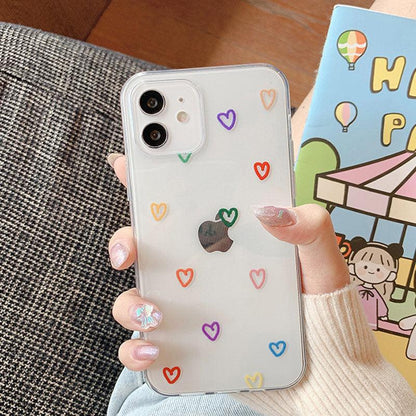 Capa de telefone transparente lindo coração de amor para iPhone 11 12 13 Mini 14 Plus Pro Max X XR XS Max 7 8Plus - Ottwn - A.S Foco