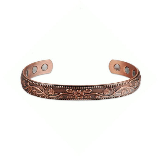 Pulseira Magnética de Cobre Puro Benefício 9mm Flor Energia Pulseira Ajustável para Mulheres - A.S Foco