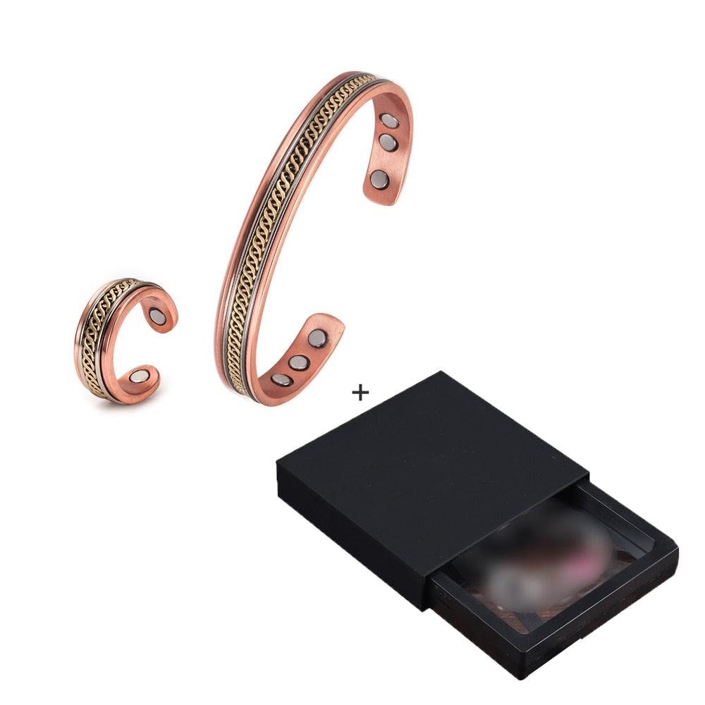 Pulseira de Cobre Magnético Anel de Energia de Cura para Mulheres Anel de Punho Ajustável em Ouro Rosa Pulseiras Bangles - A.S Foco