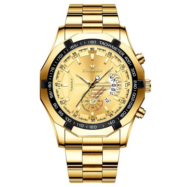 Relógios Masculinos de Luxo Pulseira de Aço Inoxidável Relógio de Quartzo Impermeável Calendário - FNGEEN - A.S Foco