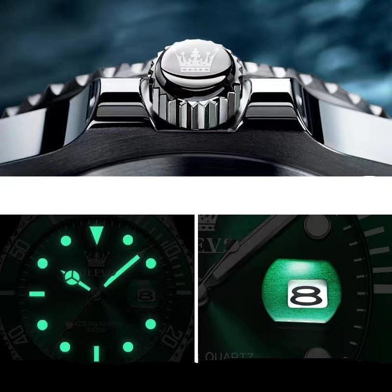 Relógios masculinos, luminoso, mostrador grande, esportivos, aço inoxidável - OLEVS - A.S Foco