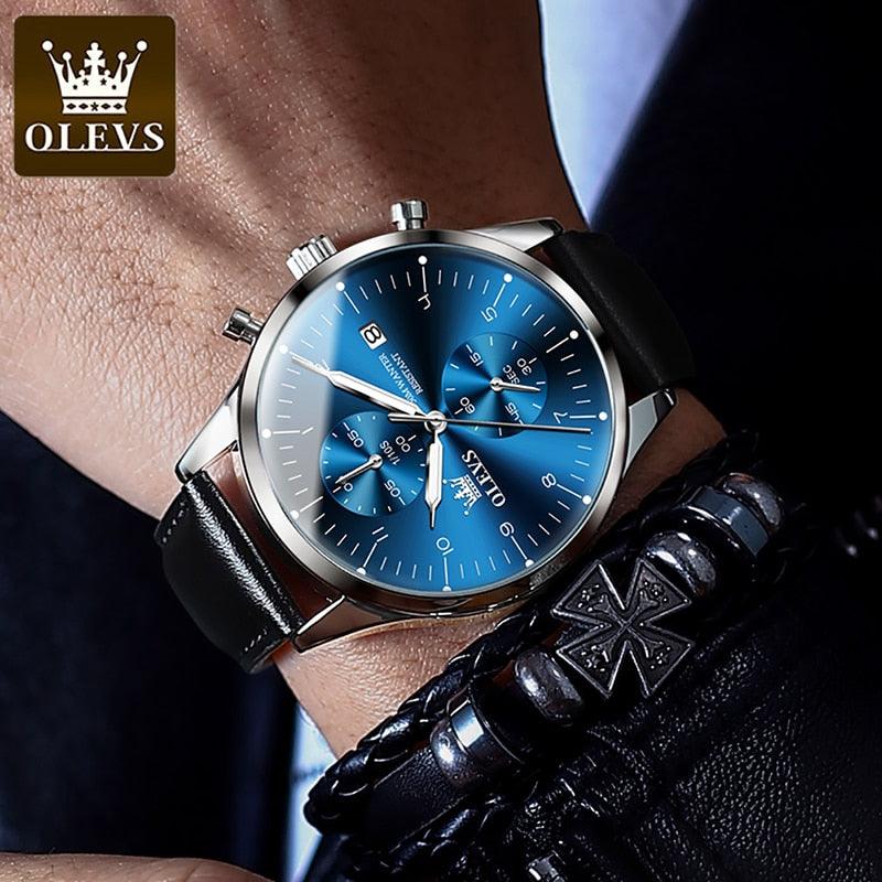Relógios masculinos de marca original, quartzo, luxo, negócios, à prova d'água, luminoso, data, moda, cronógrafo - OLEVS - A.S Foco