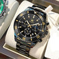 Relógios de luxo da melhor marca à prova d'água, aço inoxidável, cronógrafo, fase da lua, data, mostrador rotativo - OLEVS - A.S Foco