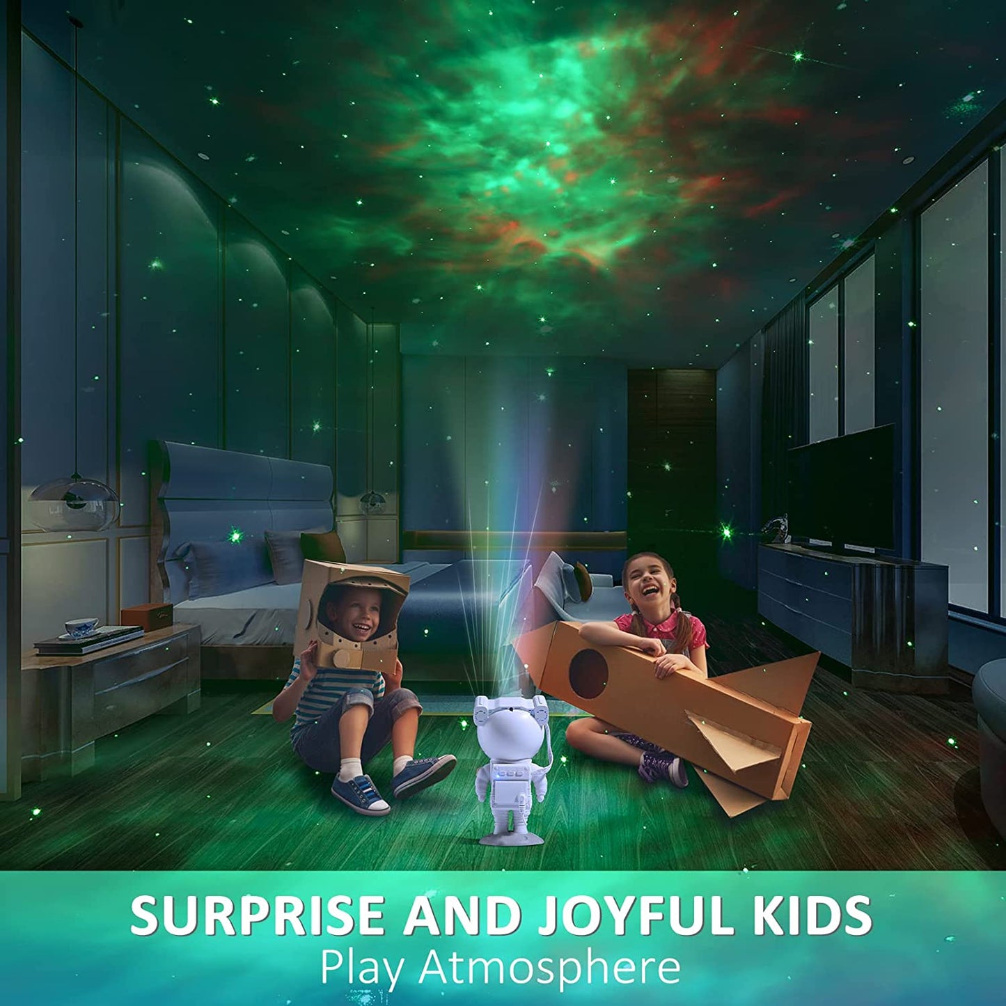 Projetor estrela infantil luz noturna com controle remoto 360 design ajustável astronauta nebulosa galáxia iluminação para crianças - A.S Foco