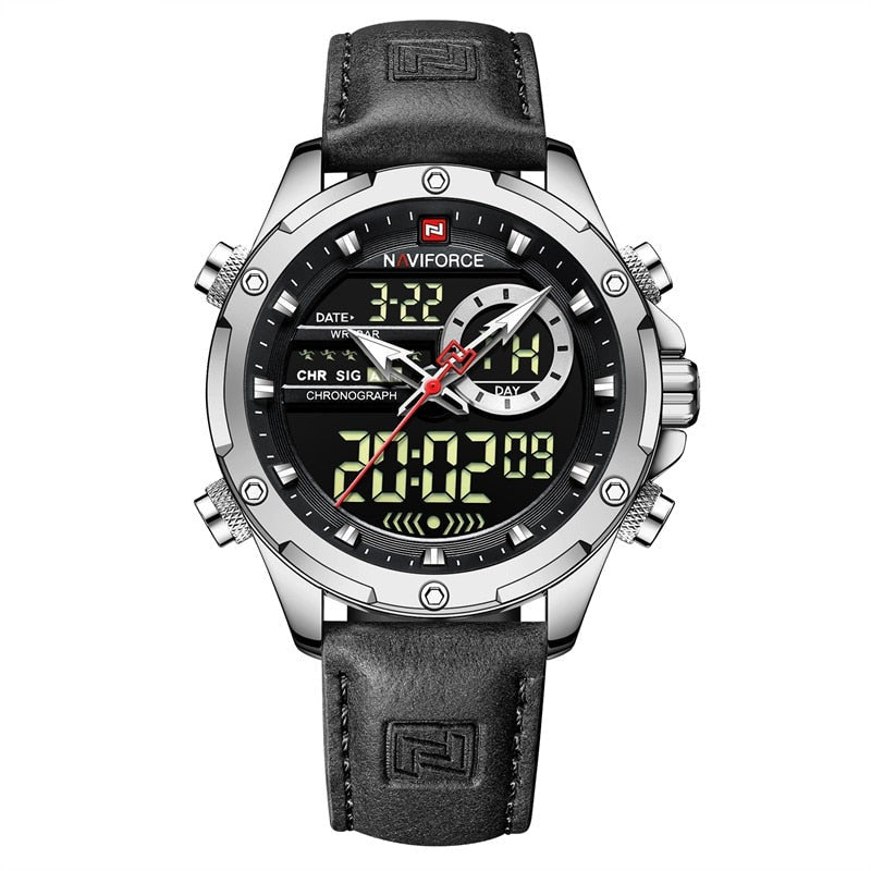 Relógios marca de luxo para homens relógio de couro à prova d'água 9208 - NAVIFORCE - A.S Foco