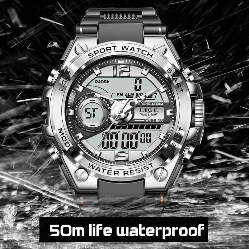 Relógio Digital Masculino militar 50m à prova d'água esportivo- LIGE - A.S Foco