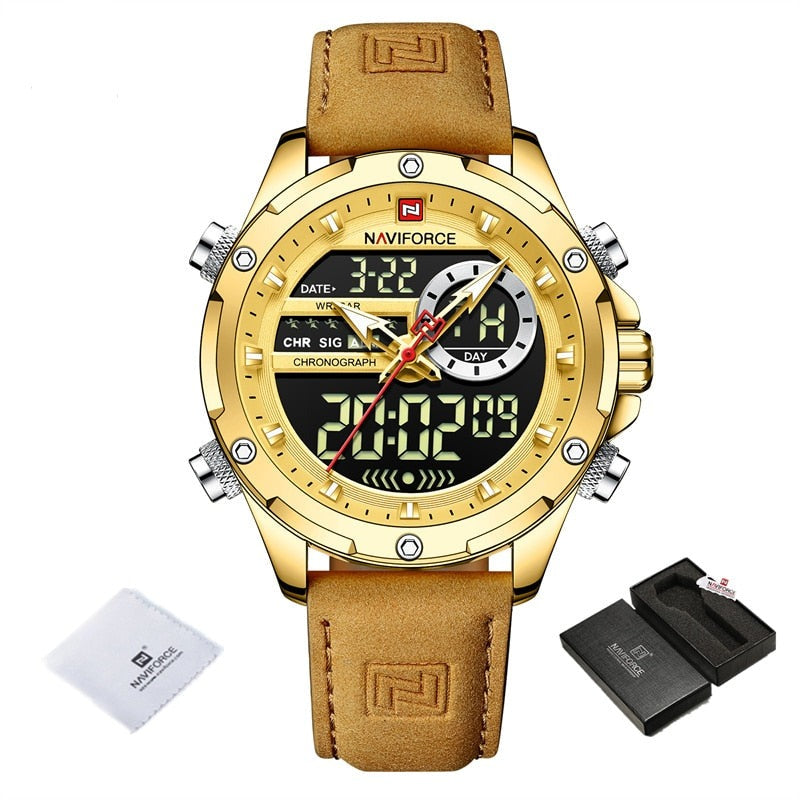 Relógios marca de luxo para homens relógio de couro à prova d'água 9208 - NAVIFORCE - A.S Foco