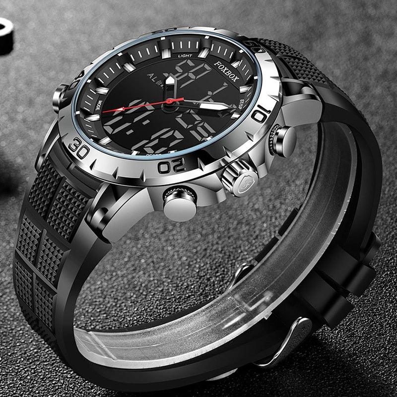 Relógios Masculinos Esportes Top Luxo com Exibição Dupla Relógio Militar à Prova D' Água +Caixa - FOXBOX - A.S Foco