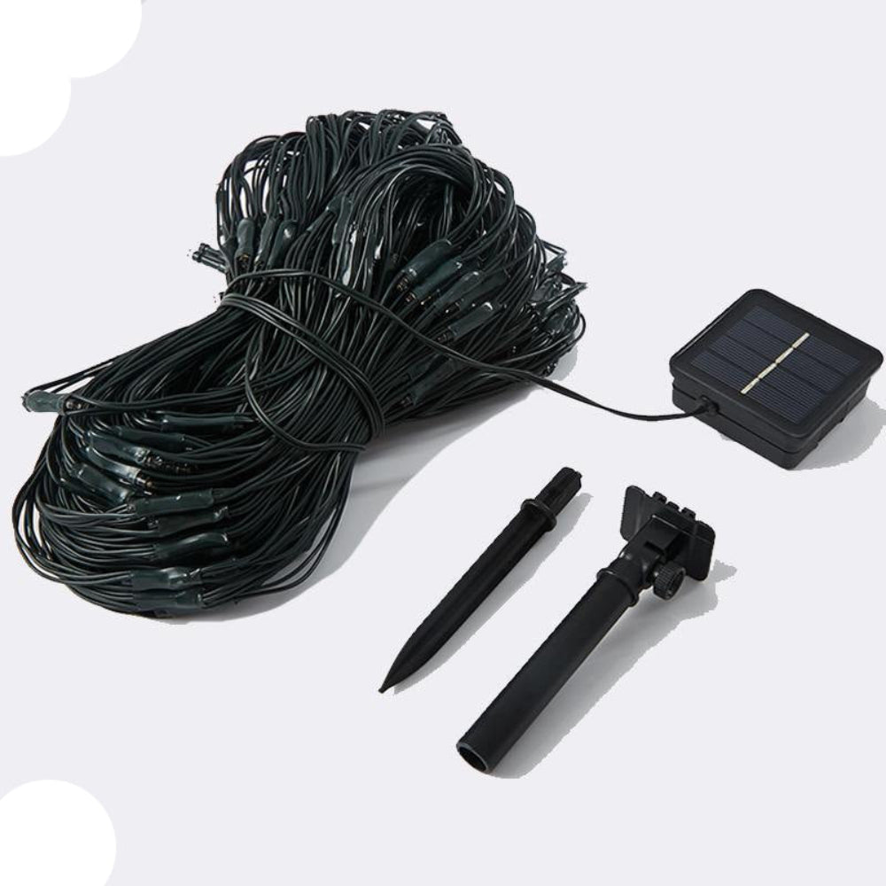 Rede Pisca-Pisca Longa com Painel Solar (Branco Quente e 240 Leds) - A.S Foco